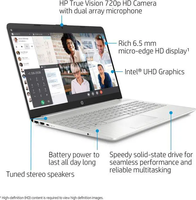 Alt view image 2 of 5 - HP 2021 Newest 15 Budget Laptop Notebook, 15.6" HD BrightView Display, i3-10110U, 8GB DDR4 RAM, 256GB SSD, Webcam, WiFi, Bluetooth, Windows 10, Natural Silver