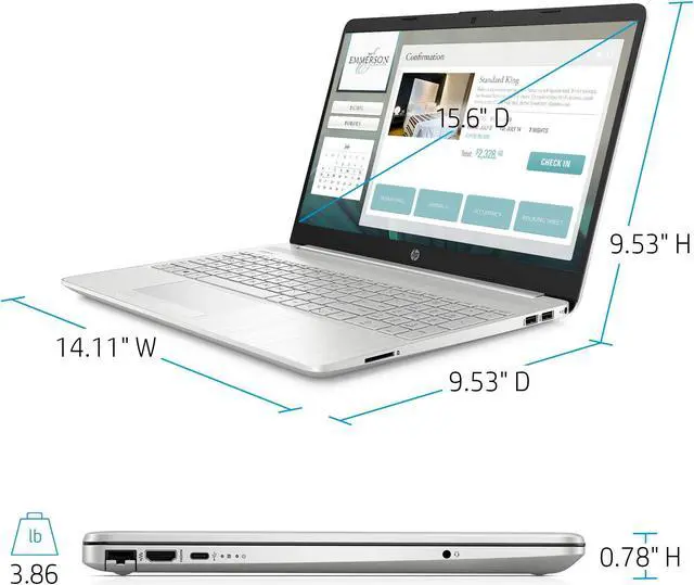 Alt view image 5 of 5 - HP 2021 Newest 15 Budget Laptop Notebook, 15.6" HD BrightView Display, i3-10110U, 8GB DDR4 RAM, 256GB SSD, Webcam, WiFi, Bluetooth, Windows 10, Natural Silver