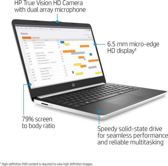 Alt view image 3 of 5 - HP 2022 14'' HD Home and Business Laptop PC Intel 10th Gen 2-Core i3-1005G1 8GB DDR4 RAM 256GB M.2 SSD Intel UHD Graphics WIFI AC BT USB-C HDMI RJ45 Webcam Silver Windows 11 Pro w/Accessories