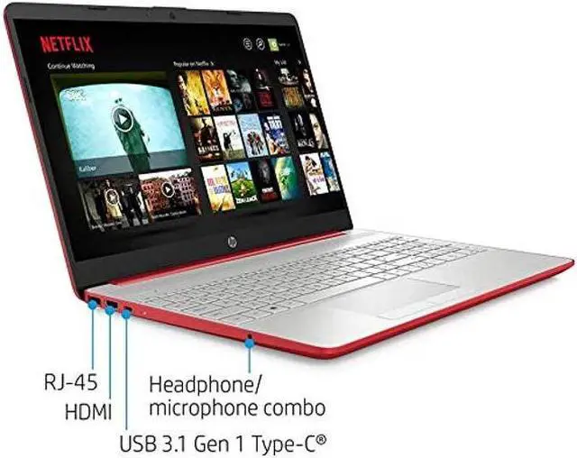 Alt view image 4 of 5 - HP 2023 15.6" HD Laptop Computer Intel Dual-Core Pentium Gold 6405U 16GB DDR4 512GB SSD Intel UHD Graphics HD Webcam Bluetooth RJ-45 USB-C HDMI Windows 10 Pro Scarlet Red w/RE 32GB USB