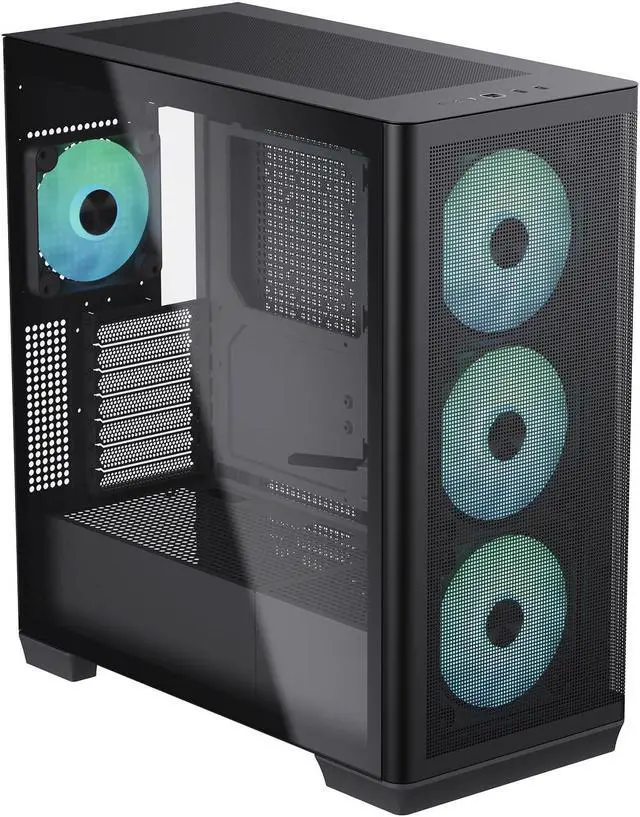 Main image of APNX C1 Mid-Tower ATX Black PC Case, 4 Included High Airflow APNX FP1 ARGB Fans, up to 11 Total Fan Slots, Top and Side 360mm Liquid Cooler Support, 5-port PWM ARGB Control Hub