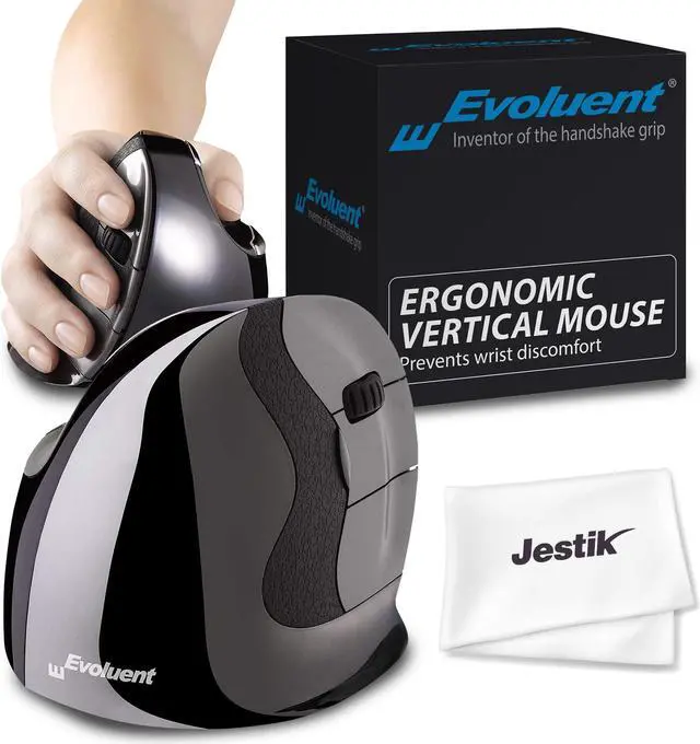 Main image of Evoluent Mouse VMDMW - VerticalMouse D, Right Hand Ergonomic Design, Evoluent Vertical Mouse D Medium with Wireless Connection for Laptop and PC, Plus Jestik Microfiber Cloth