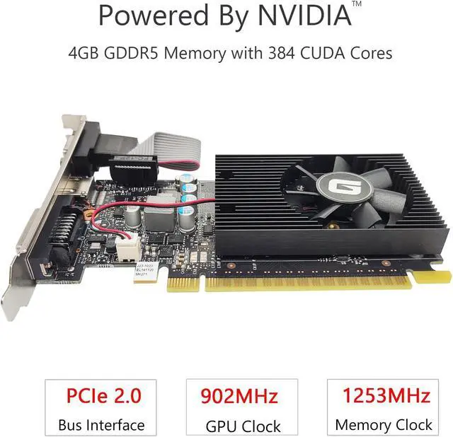 Alt view image 2 of 5 - Glorto GeForce GT 730 4G GDDR5 Low Profile Graphics Card, PCI Express 2.0 x8, HDMI/DVI/VGA, Entry Level GPU for PC, SFF and HTPC, Compatible with Windows 11