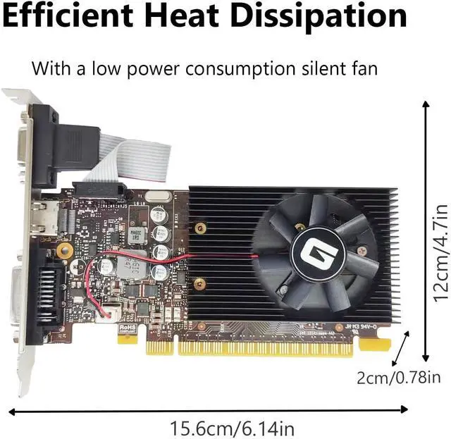 Alt view image 4 of 5 - Glorto GeForce GT 730 4G GDDR5 Low Profile Graphics Card, PCI Express 2.0 x8, HDMI/DVI/VGA, Entry Level GPU for PC, SFF and HTPC, Compatible with Windows 11