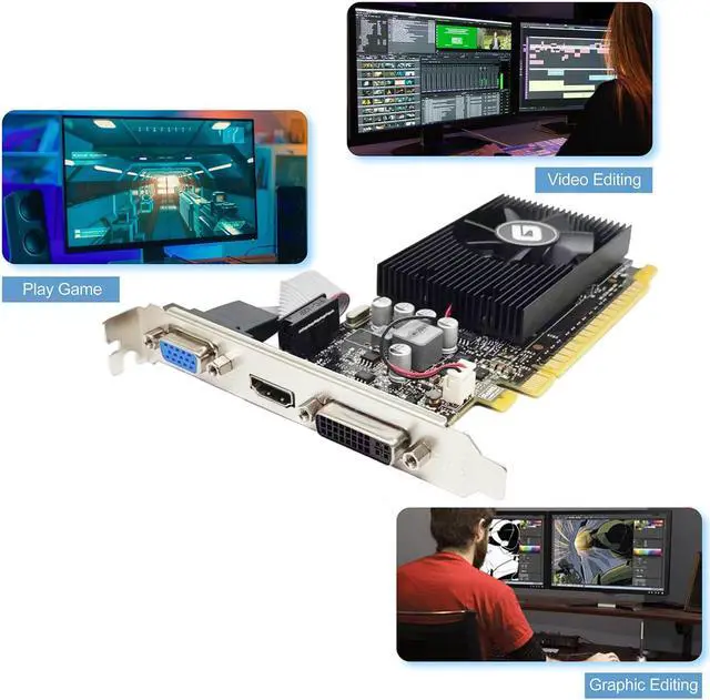 Alt view image 5 of 5 - Glorto GeForce GT 730 4G GDDR5 Low Profile Graphics Card, PCI Express 2.0 x8, HDMI/DVI/VGA, Entry Level GPU for PC, SFF and HTPC, Compatible with Windows 11