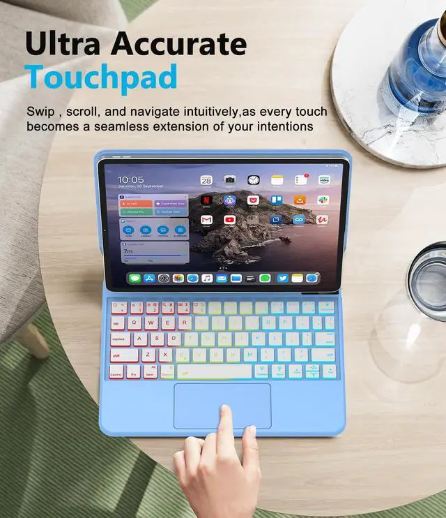Alt view image 3 of 5 - KVAGO Keyboard Case for iPad Air 11-inch (M2) 2024 & iPad Pro 11 inch (4th/3rd/2nd/1st Gen),Magic Keyboard for Air 5th/4th Gen,Multi-Touch Trackpad, 7 Colors Backlight,SkyBlue