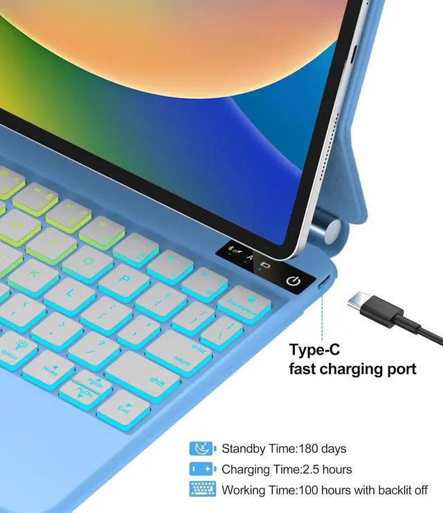 Alt view image 5 of 5 - KVAGO Keyboard Case for iPad Air 11-inch (M2) 2024 & iPad Pro 11 inch (4th/3rd/2nd/1st Gen),Magic Keyboard for Air 5th/4th Gen,Multi-Touch Trackpad, 7 Colors Backlight,SkyBlue