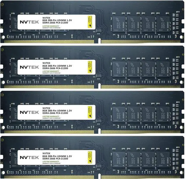 Main image of 32GB (4X8GB) DDR4 2666MHZ PC4-21300 NON-ECC UDIMM KIT NVTEK Desktop PC Computer Memory