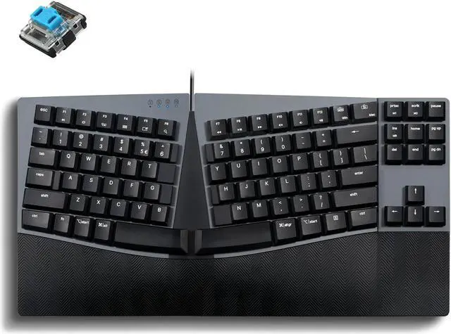 Main image of Perixx PERIBOARD-335BL Wired Ergonomic Mechanical Compact Keyboard - Low-Profile Blue Clicky Switches - Programmable Feature with Macro Keys - Compatible with Windows and Mac OS X - US English