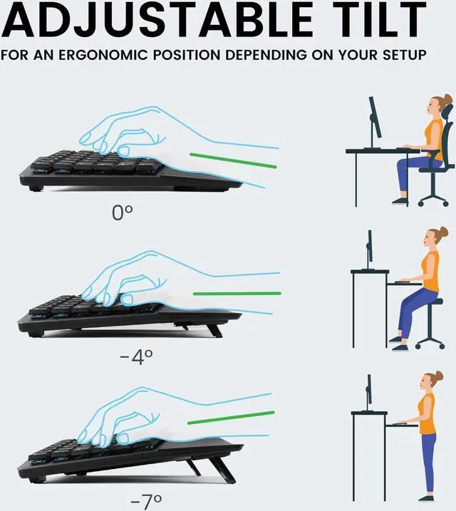Alt view image 5 of 5 - Perixx PERIBOARD-335BL Wired Ergonomic Mechanical Compact Keyboard - Low-Profile Blue Clicky Switches - Programmable Feature with Macro Keys - Compatible with Windows and Mac OS X - US English