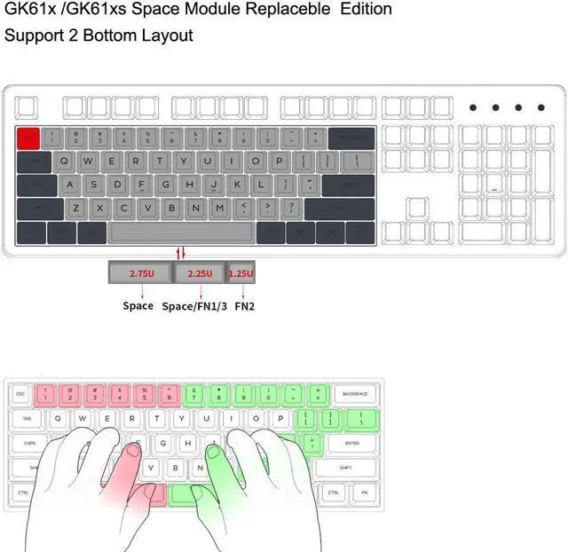 Alt view image 2 of 5 - YMDK GH60 GK61 RGB Hot Swap Independent Driver Tyce-C ANSI Mechanical keyboard DIY kit Plastic Case CNC Aluminum Case Plate PCB (Plastic Black GK61X Wired)