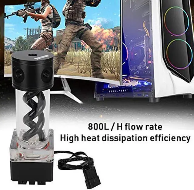 Alt view image 3 of 5 - Water Cooling Kit,800L/H CPU Cooling Cylinder Pump System,Water Cooling Pump Reservoir,T Virus Cylindrical Cooler for Computer Water Cooling System(Black)