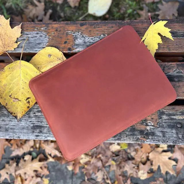 Alt view image 4 of 5 - Aartedesign Genuine Leather Sleeve for MacBook 14 Pro 2021-2024 M1 M2 M3 Pro/Max A2442 A2779 Case Soft Handmade Carrying Bag (Vertical, Vintage Cognac)