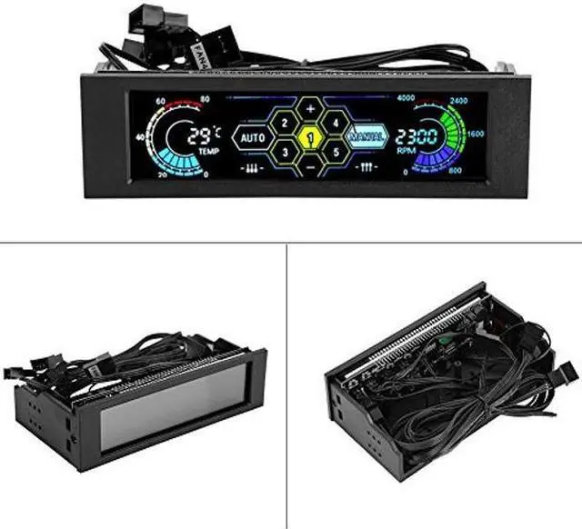 Alt view image 3 of 4 - 5-Fans Speed Controller CPU Temperature Sensor Computer Cooling Drive Bay Front LCD Panel