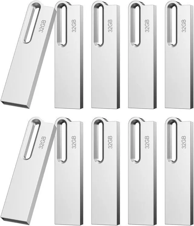 Main image of Aiibe 32GB Metal USB Flash Drive 10 Pack, Waterproof & Durable, USB 2.0, Silver