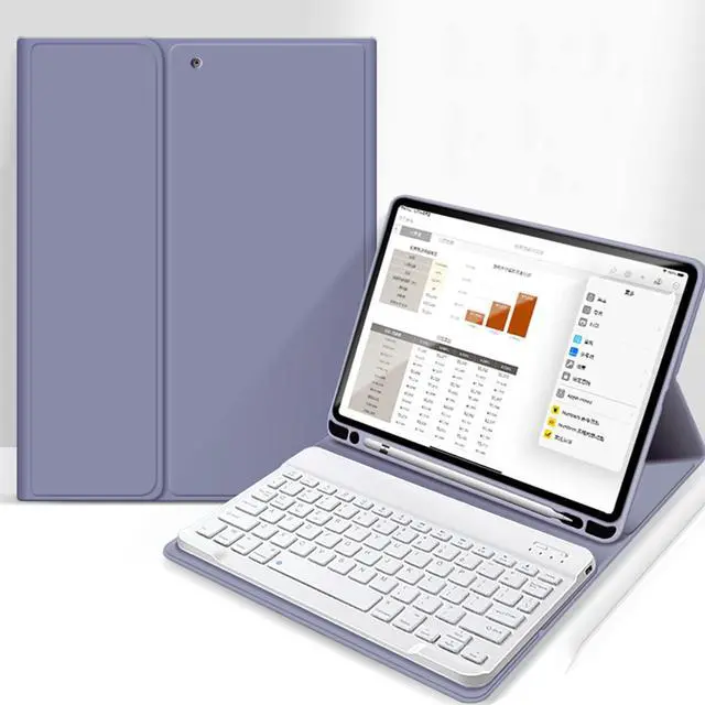 Main image of aoub Case for iPad 9th/8th/7th Generation 10.2 inch, Stand Folio Detachable Wireless Bluetooth Keyboard Cover Soft TPU Back Case with Pencil Holder for iPad 10.2 2021/2020/2019, Purple