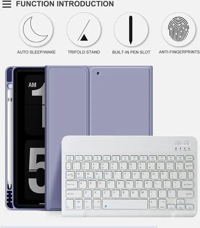 Alt view image 3 of 5 - aoub Case for iPad 9th/8th/7th Generation 10.2 inch, Stand Folio Detachable Wireless Bluetooth Keyboard Cover Soft TPU Back Case with Pencil Holder for iPad 10.2 2021/2020/2019, Purple