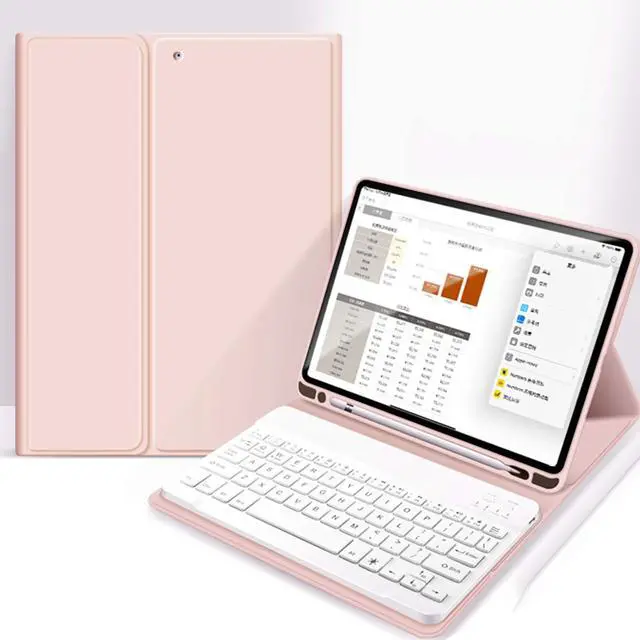 Main image of Aoub Case for iPad 6th/5th Generation 9.7 inch, iPad Air 2, iPad Air, Stand Folio Detachable Wireless Bluetooth Keyboard Cover Soft TPU Back Case with Pencil Holder for iPad 9.7", Baby Pink