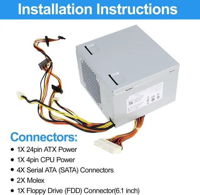 Alt view image 3 of 5 - ARLBA L305P-01 NH493 305W Power Supply PSU Replacement for Dell Optiplex 360 380 580 745 755 760 780 960 MT Mini Tower N305P-06 PS-6311-5DF-LF MH595 XK215 P192M JH994 C248C PW114 MK9GY X8129 F305P-00