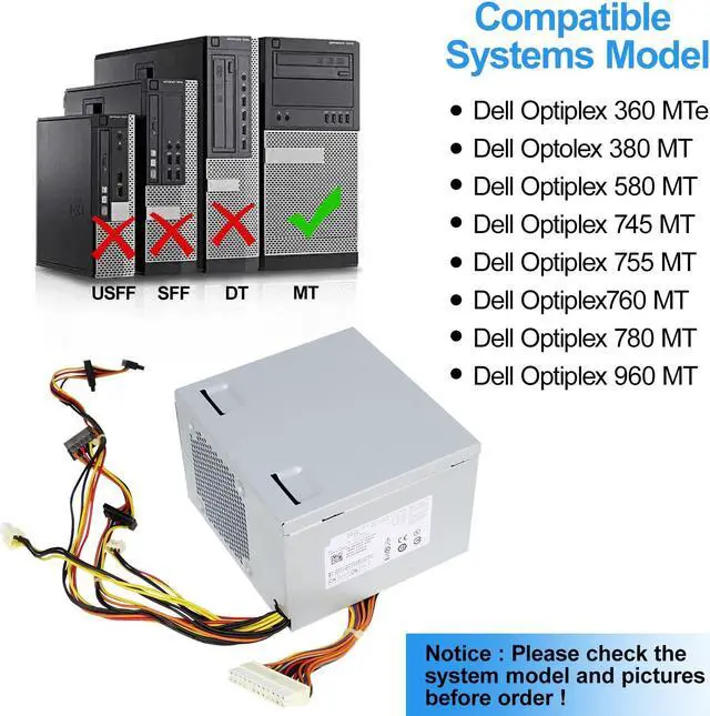Alt view image 5 of 5 - ARLBA L305P-01 NH493 305W Power Supply PSU Replacement for Dell Optiplex 360 380 580 745 755 760 780 960 MT Mini Tower N305P-06 PS-6311-5DF-LF MH595 XK215 P192M JH994 C248C PW114 MK9GY X8129 F305P-00