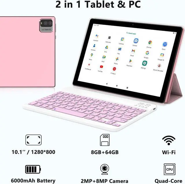Alt view image 5 of 5 - Android Tablet 2 in 1 Tablets 10 Inch, Tablet with Keyboard Mouse Case Protective Film Stylus Android 13.0 Tableta Computer Set 10.1" Tab 64GB+8GB 8MP Dual Camera 6000mAh Battery WIFI Game Tableta PC