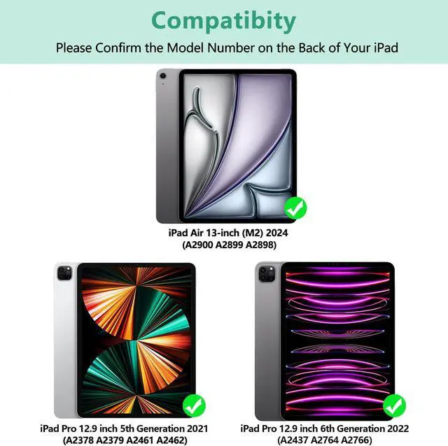 Alt view image 2 of 5 - iPad Pro 12.9 inch Case with Keyboard for iPad 12.9-inch 4th/5th/3rd Generation 2020/2021/2018 with Smart Magic Wireless Keyboard - Bulit-in Pencil Holder - Auto Sleep/Wake Function, Green