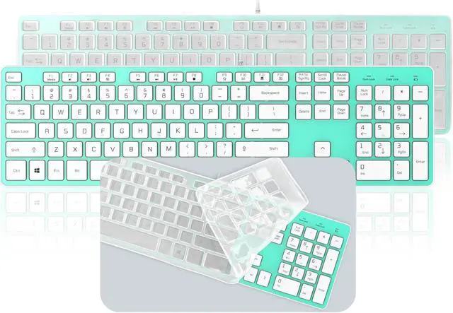 Main image of BFRIENDit Wired USB Keyboard with Cover/Protector Skin, Comfortable Quiet Scissor Keys, Durable Ultra-Slim Wired Computer Keyboard for PC, Windows 10/8 / 7 / Vista, KB1430 - Light Green
