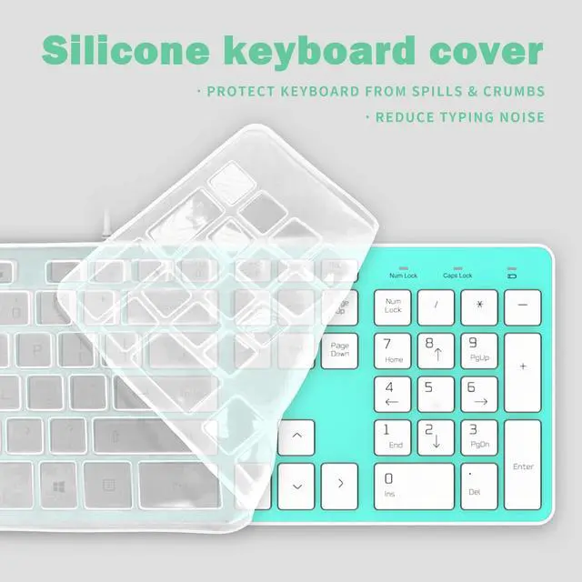 Alt view image 2 of 5 - BFRIENDit Wired USB Keyboard with Cover/Protector Skin, Comfortable Quiet Scissor Keys, Durable Ultra-Slim Wired Computer Keyboard for PC, Windows 10/8 / 7 / Vista, KB1430 - Light Green