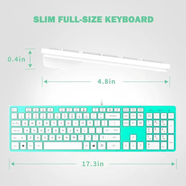 Alt view image 4 of 5 - BFRIENDit Wired USB Keyboard with Cover/Protector Skin, Comfortable Quiet Scissor Keys, Durable Ultra-Slim Wired Computer Keyboard for PC, Windows 10/8 / 7 / Vista, KB1430 - Light Green