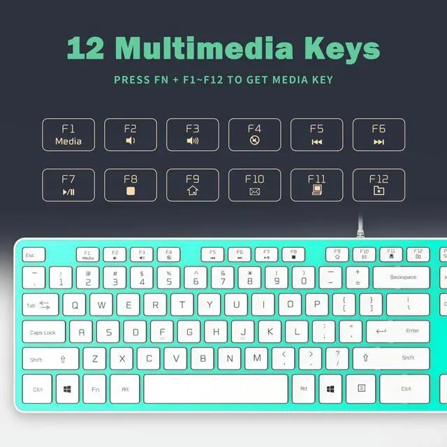 Alt view image 5 of 5 - BFRIENDit Wired USB Keyboard with Cover/Protector Skin, Comfortable Quiet Scissor Keys, Durable Ultra-Slim Wired Computer Keyboard for PC, Windows 10/8 / 7 / Vista, KB1430 - Light Green