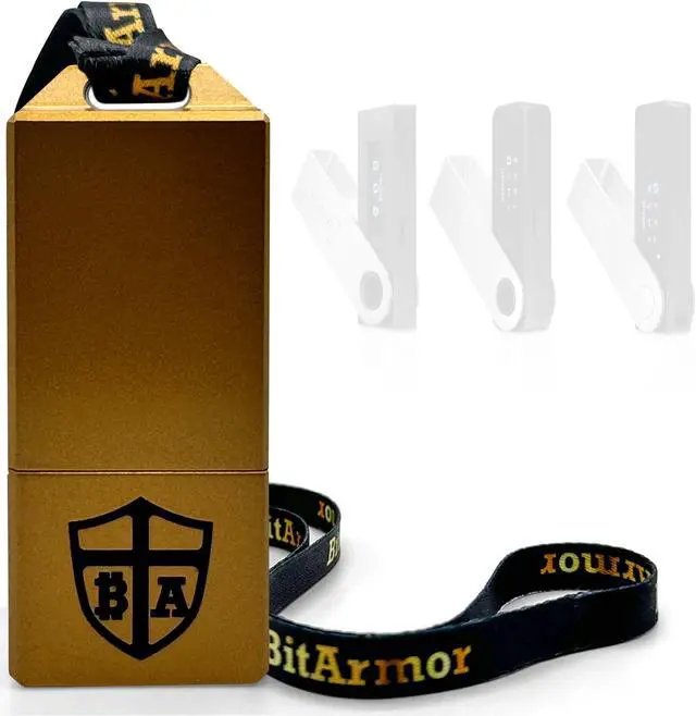 Main image of BitArmor Case - Protective Case for Ledger Nano X, S, S Plus | Water, Fire & Shock Resistant Hardware Crypto Currency Cold Storage Wallet Bitcoin Ethereum Holder | USB Drive, Yubikey (Gold)
