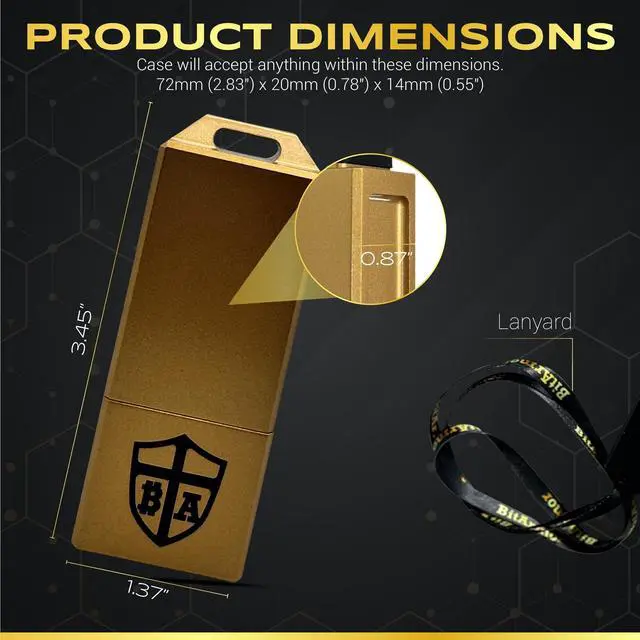 Alt view image 4 of 5 - BitArmor Case - Protective Case for Ledger Nano X, S, S Plus | Water, Fire & Shock Resistant Hardware Crypto Currency Cold Storage Wallet Bitcoin Ethereum Holder | USB Drive, Yubikey (Gold)