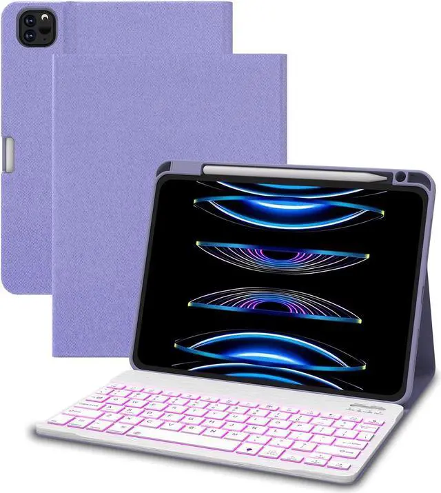 Main image of C INVERTER Keyboard Case for iPad Air 5th 4th Generation 2022/2020, iPad Pro 1st/2nd/3rd Gen 2018/2020/2021, 10.9 inch Case with Pencil Holder & 7 Colors Backlit Magnetic Bluetooth Keyboard(Purple)