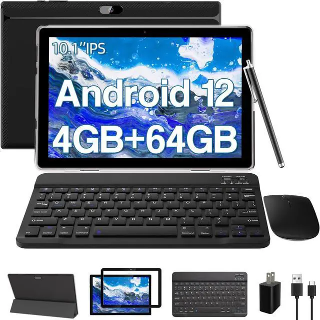 Main image of BYANDBY 2024 Newest Tablets Android 12, 2 in 1 Tablet with Keyboard, 10 inch Tablets, 4GB+64GB/512GB Expand, 2.4G+5G+Wi-Fi 6, Dual Camera, 6000 mAh, BT, GMS, Games, Tablet with Case (Black)