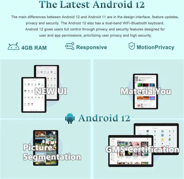 Alt view image 3 of 5 - BYANDBY 2024 Newest Tablets Android 12, 2 in 1 Tablet with Keyboard, 10 inch Tablets, 4GB+64GB/512GB Expand, 2.4G+5G+Wi-Fi 6, Dual Camera, 6000 mAh, BT, GMS, Games, Tablet with Case (Black)