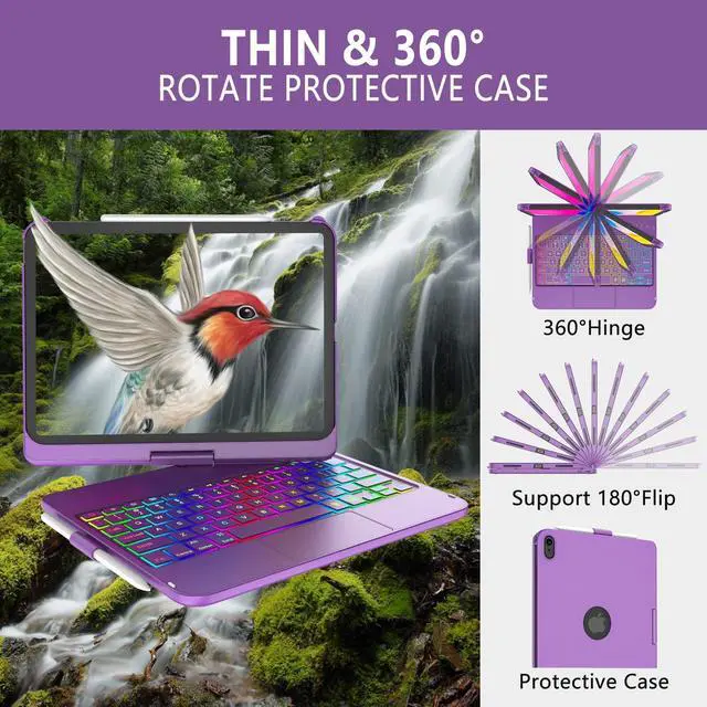 Alt view image 3 of 5 - CC Store Touchpad Keyboard Case for iPad 10th Generation 10.9" 2022, Multi-Touch & Backlit Keys, 360deg Rotatable & Pencil Holder,for New iPad 11 Generation(A16) 11-inch Case Keyboard (Purple)