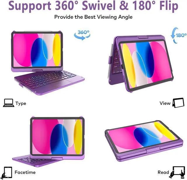Alt view image 5 of 5 - CC Store Touchpad Keyboard Case for iPad 10th Generation 10.9" 2022, Multi-Touch & Backlit Keys, 360deg Rotatable & Pencil Holder,for New iPad 11 Generation(A16) 11-inch Case Keyboard (Purple)