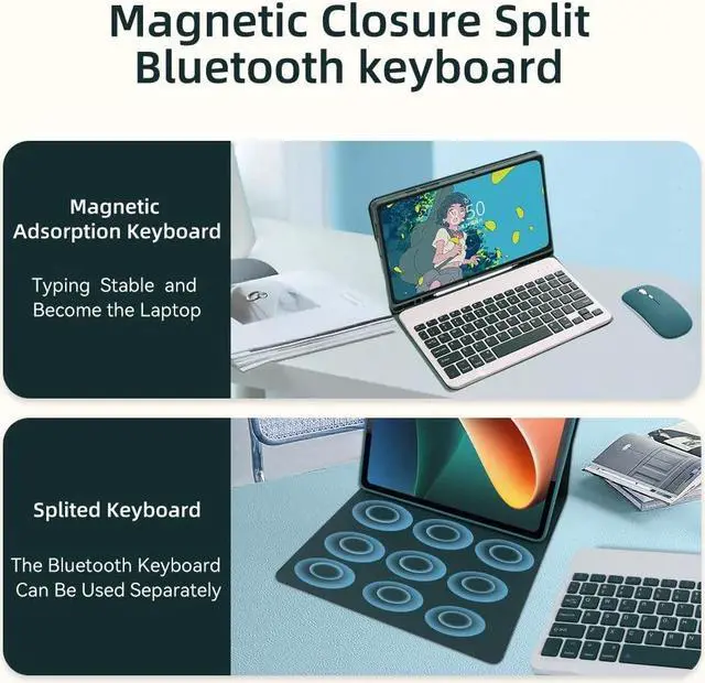 Alt view image 2 of 5 - iPad 10.2 Keyboard Case with Mouse, Case for iPad 9th Gen 2021/8th 2020/7th 2019/iPad Air 3/iPad Pro 10.5 with Keyboard and Mouse, Detachable Magnetic Keyboard Cover with Pencil Holder (Teal)