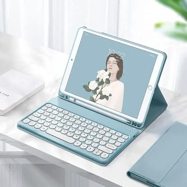 Alt view image 2 of 5 - for Kindle Fire HD 10 Keyboard case 2021,Detachable Round Keys Keyboard Case for  Fire HD 10 /HD 10 Plus Tablet (11th Generation),Folio Fire hd 10 case with Keyboard for Women Kids,Mint Green