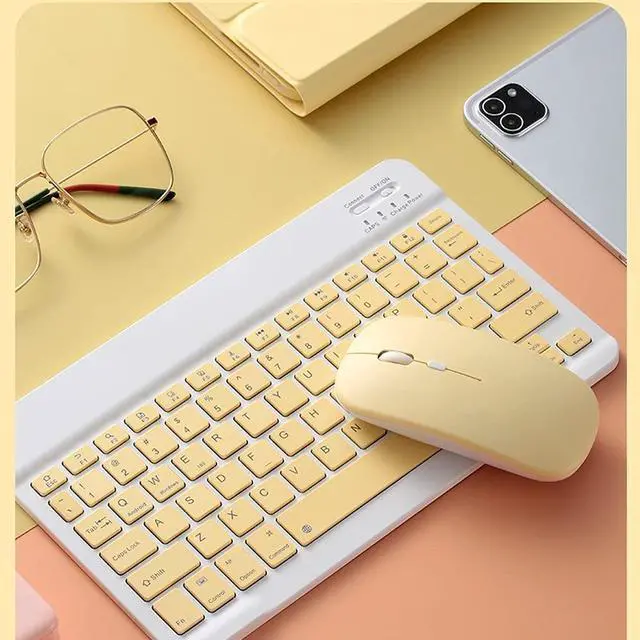 Alt view image 2 of 5 - QIYIBOCASE Keyboard Case for iPad Pro 12.9 inch, 6th/5th/4th/3rd Gen, Bluetooth Keyboard & Mouse Set with Pencil Holder, Candy Theme (Yellow)