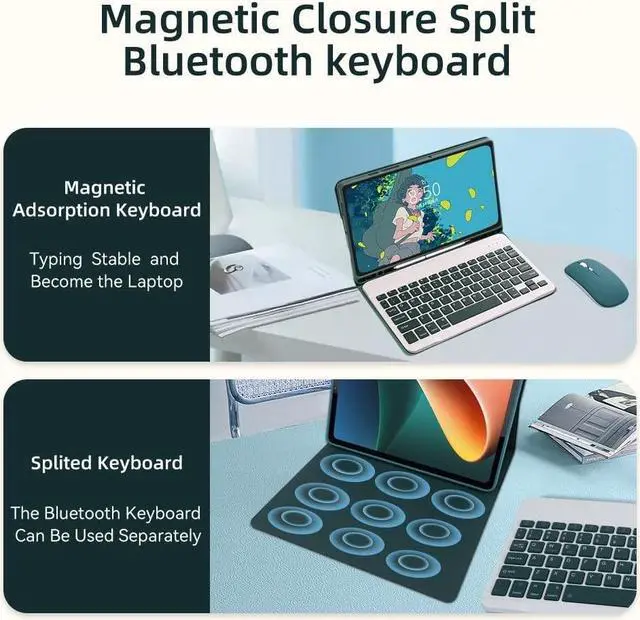 Alt view image 3 of 5 - QIYIBOCASE Galaxy Tab S9 FE+ Plus/Galaxy Tab S9+ Plus 12.4 Inch 2023 Case with Keyboard and Mouse, Detachable Magnetic Keyboard Case with S Pen Holder for Galaxy Tab S9Plus/S9FE Plus (Teal)