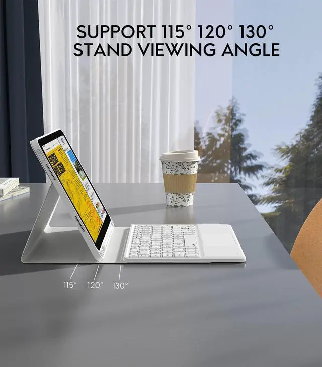 Alt view image 4 of 5 - CHESONA Touchpad iPad 10th Generation Case with Keyboard (10.9", 2022), 7 Color Backlight, Multi-Touch Trackpad, Flip Stand Case with Pencil Holder, 2 Bluetooth Channels for New iPad 10th 2022, White