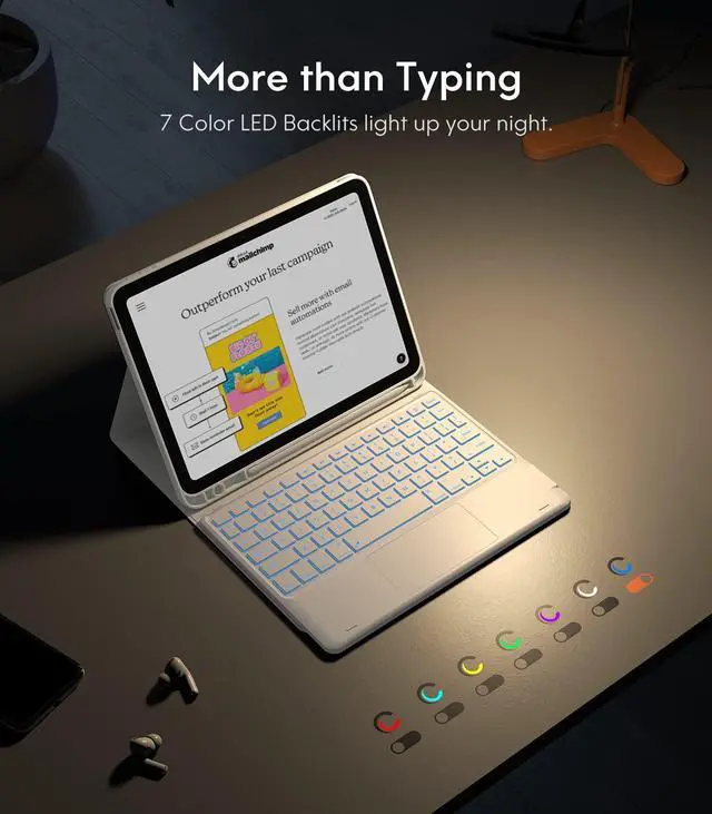 Alt view image 5 of 5 - CHESONA Touchpad iPad 10th Generation Case with Keyboard (10.9", 2022), 7 Color Backlight, Multi-Touch Trackpad, Flip Stand Case with Pencil Holder, 2 Bluetooth Channels for New iPad 10th 2022, White