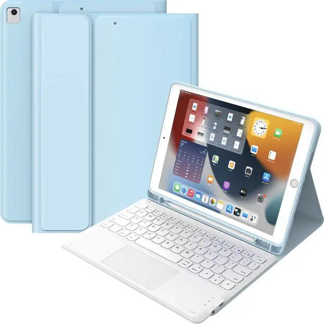 Main image of iPad Keyboard 9th Generation, Keyboard for iPad 8th Generation/7th Gen 10.2 Inch, Smart Trackpad, Detachable Wireless with Pencil Holder, Flip Stand Keyboard Case for iPad 9th/8th/7th Gen 10.2", Blue