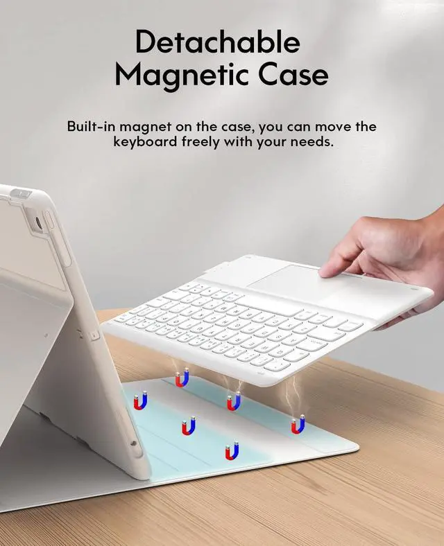 Alt view image 4 of 5 - iPad Keyboard 9th Generation, Keyboard for iPad 8th Generation/7th Gen 10.2 Inch, Smart Trackpad, Detachable Wireless with Pencil Holder, Flip Stand Keyboard Case for iPad 9th/8th/7th Gen 10.2", White