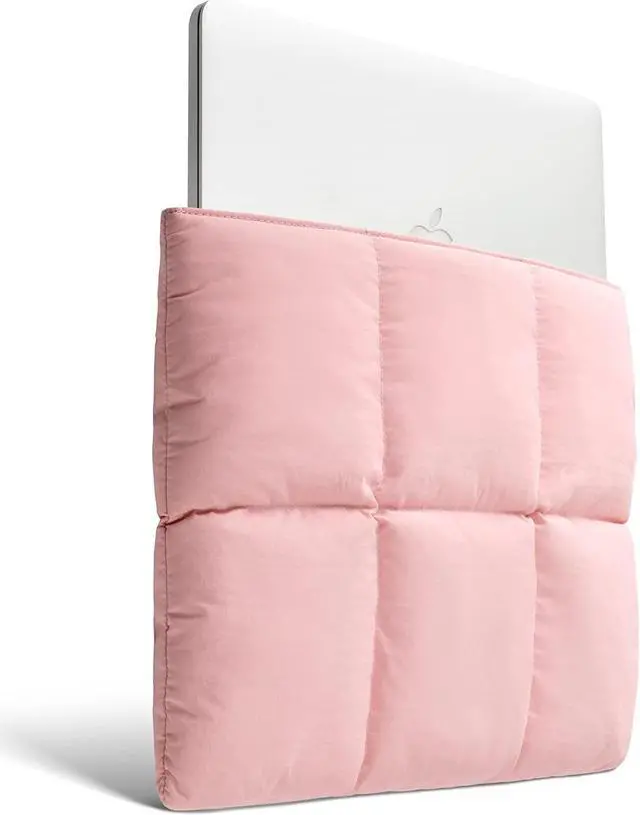 Alt view image 2 of 5 - Comfyable Puffy Laptop Sleeve 15 Inch 16 Inch, Quilted Puffer Laptop Carrying Case for Women, Pillow Pouch Compatible for MacBook Air 15 in M4 2025 & MacBook Pro 16 in M4 2024, Pink