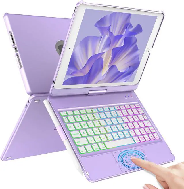 Main image of COO Keyboard Case for on iPad 10.2" 9th/8th/7th Gen, Under iPad Air 10.5"(3rd Gen)/in iPad Pro 10.5 in, Backlit 10 Color 360 Screen Rotation Case for on iPad with Keyboard, Auto Sleep/Wake - Lavender