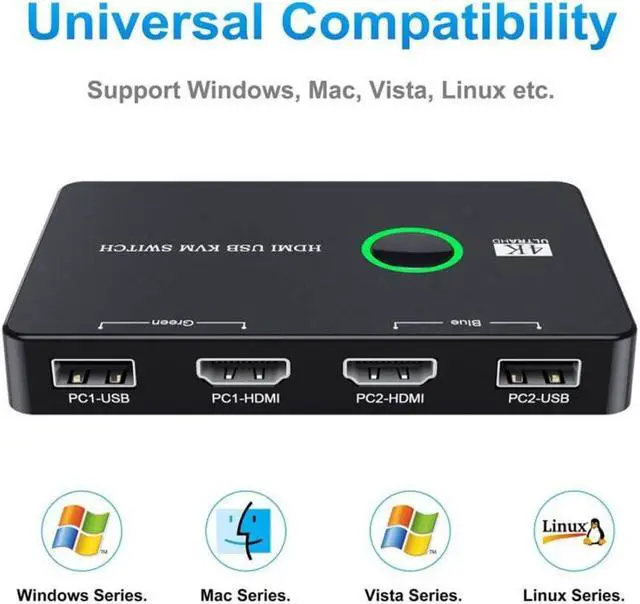 Alt view image 3 of 5 - chenyang CY HDMI 4K & USB 2.0 KVM Switch Selector Dual PCs Sharing Monitor HDTV USB Port Keyboard Mouse Scanner Printer