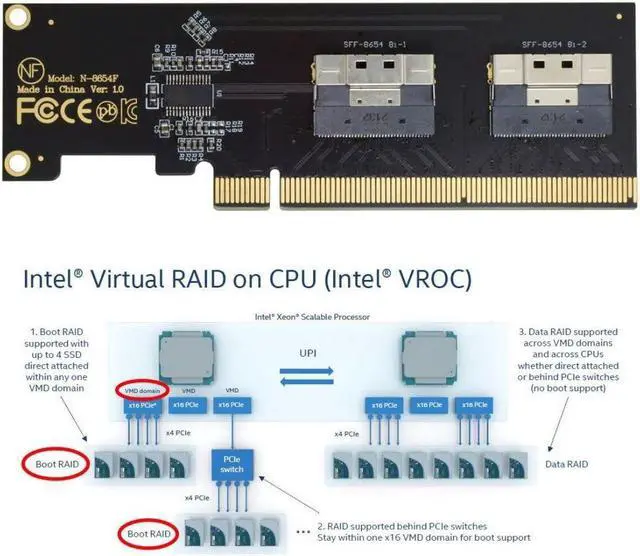 Alt view image 5 of 5 - chenyang Dual 2X Slimline SFF-8654 X8 NVME to PCI-Express X16 3.0 4.0 Raid Card VROC Raid0 Hyper Adapter