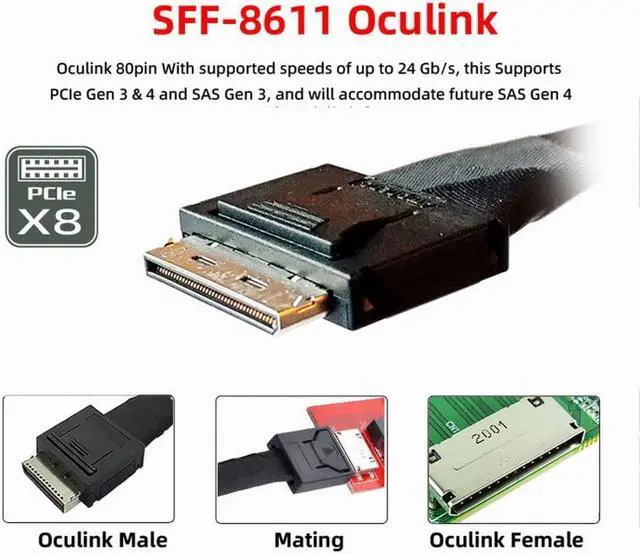 Alt view image 5 of 5 - Chenyang SFF-8611 to SFF-8611 Cable,OCuLink PCIe PCI-Express SFF-8611 8X 8-Lane Male to Male SSD Data Active Cable 50cm